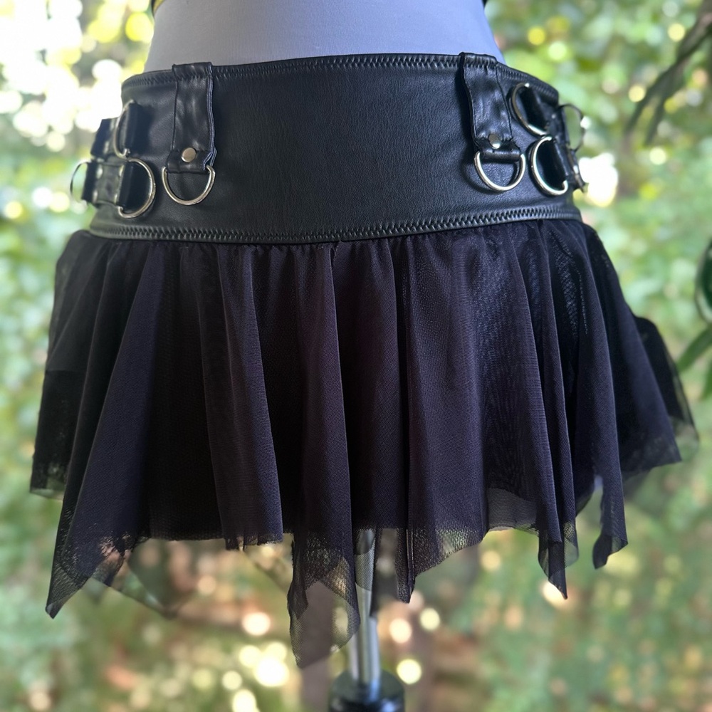 Black Leather and Tulle Skirt